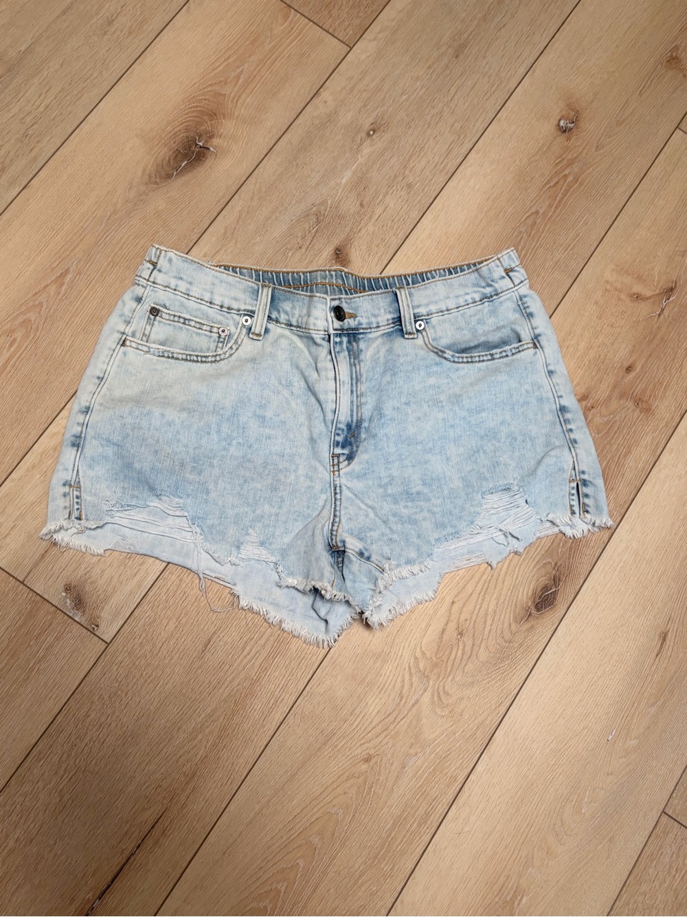 aerie Light Blue Distressed Denim Shorts
